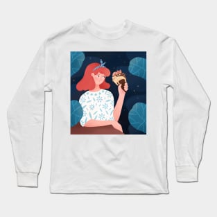 Cute girl with ice cream plants and cats, version 1 Long Sleeve T-Shirt